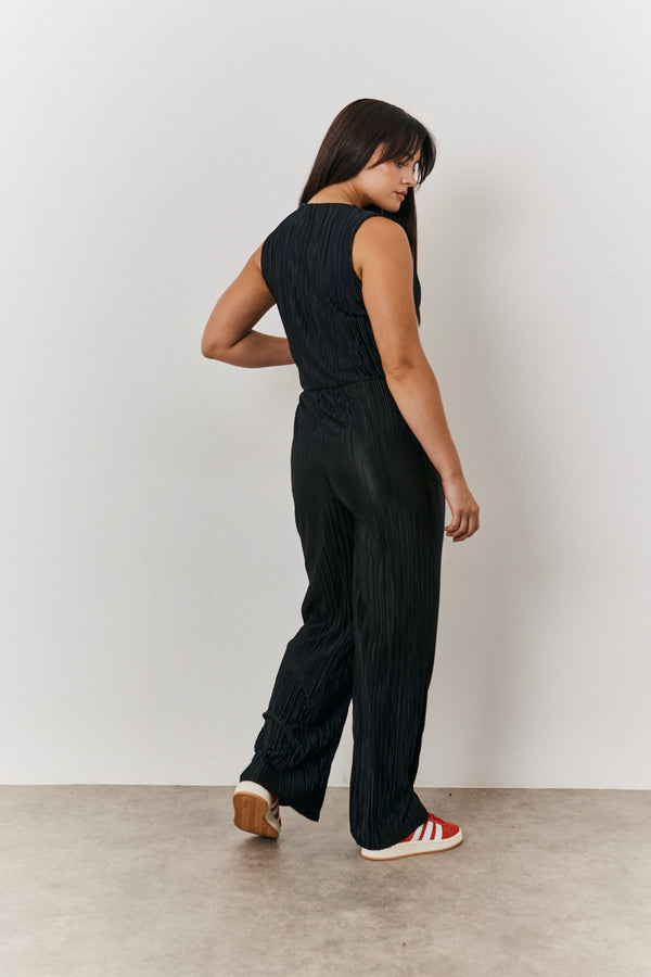 In The Style In The Style Plisse Wide Leg Co-Ord Trouser Black