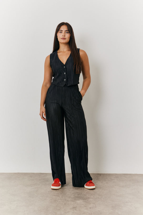 in the style In The Style Plisse Wide Leg Co-Ord Trouser Black