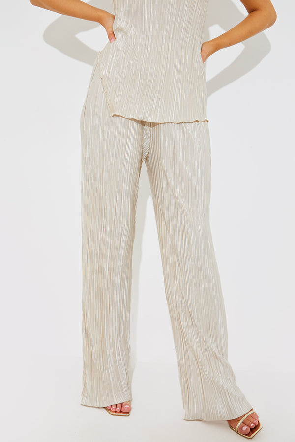 In The Style In The Style Plisse Wide Leg Co-Ord Trousers Stone