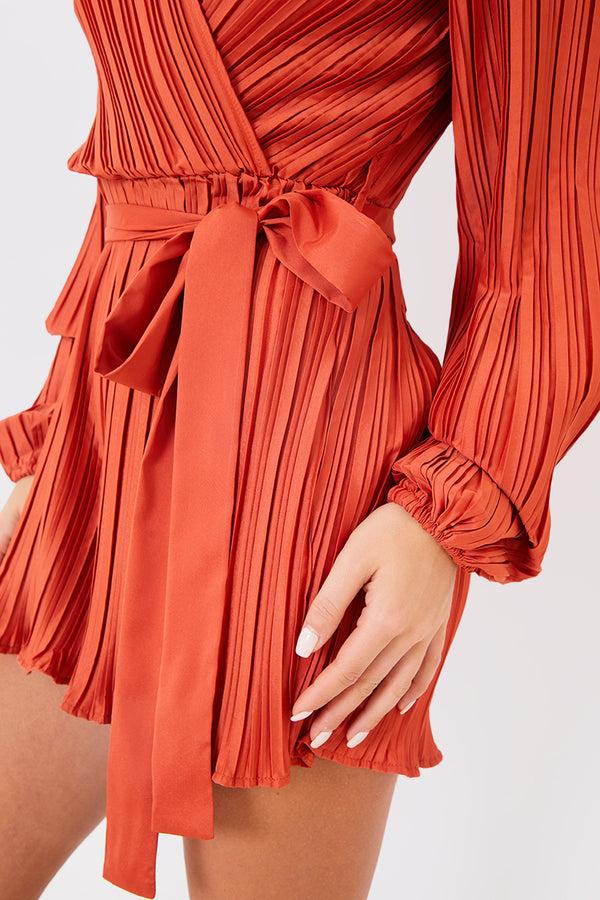 In The Style In The Style Plisse Wrap Playsuit Rust