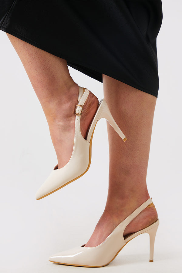 In The Style In The Style Pointed Toe Slingback Heel Cream