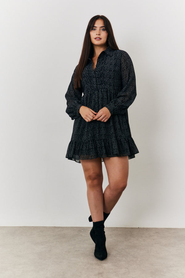 In The Style In The Style Polka Dot Balloon Sleeve Shirt Dress Black