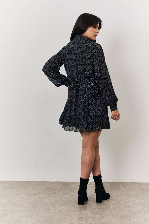 In The Style In The Style Polka Dot Balloon Sleeve Shirt Dress Black