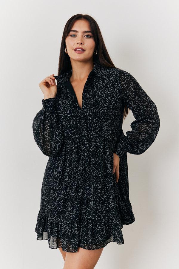 in the style In the Style Polka Dot Balloon Sleeve Shirt Dress Black