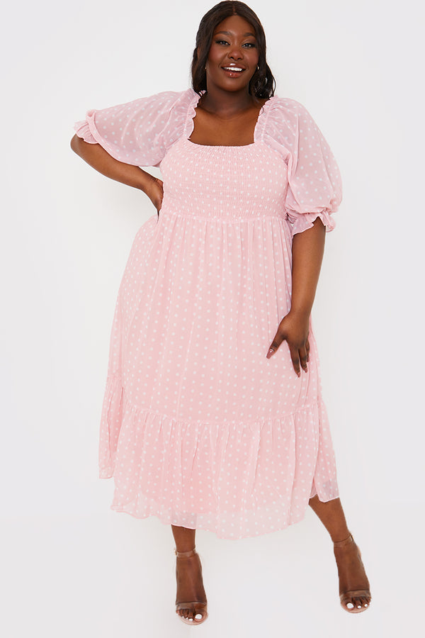 in the style In the Style Polka Dot Bow Back Midi Dress Blush
