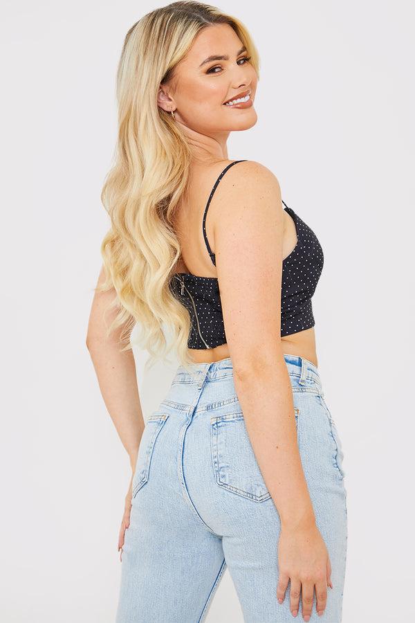 In The Style In The Style Polka Dot Print Cupped Crop Top Black