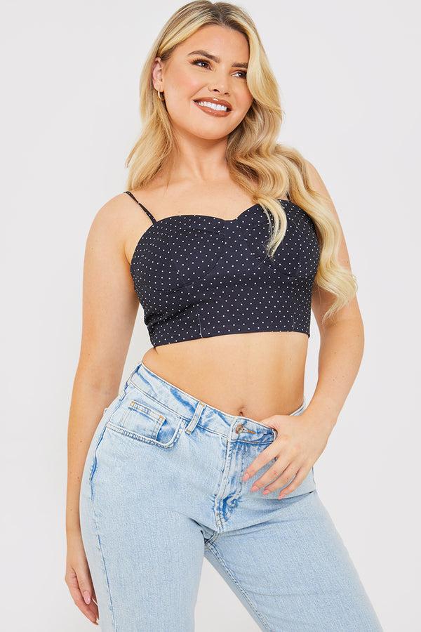 in the style In the Style Polka Dot Print Cupped Crop Top Black