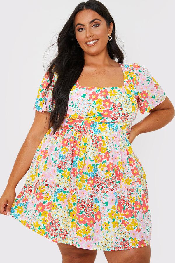 In The Style In The Style Polka Dot Shirred Bodice Tiered Mini Dress White