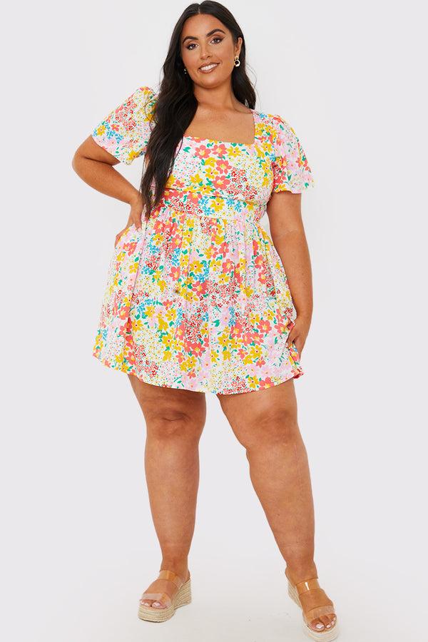 In The Style In The Style Polka Dot Shirred Bodice Tiered Mini Dress White