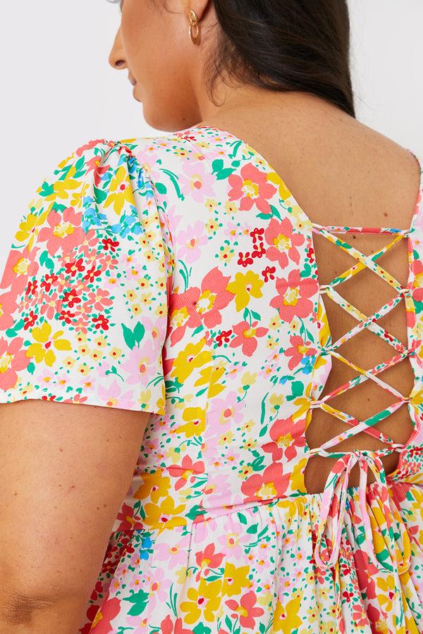 In The Style In The Style Polka Dot Shirred Bodice Tiered Mini Dress White