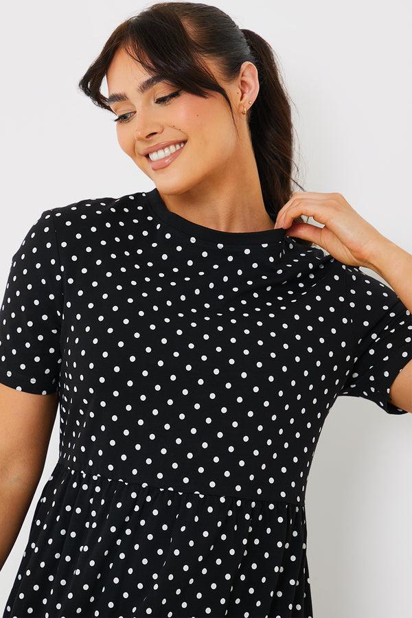 In The Style In The Style Polka Dot Smock Midaxi T-Shirt Dress Black