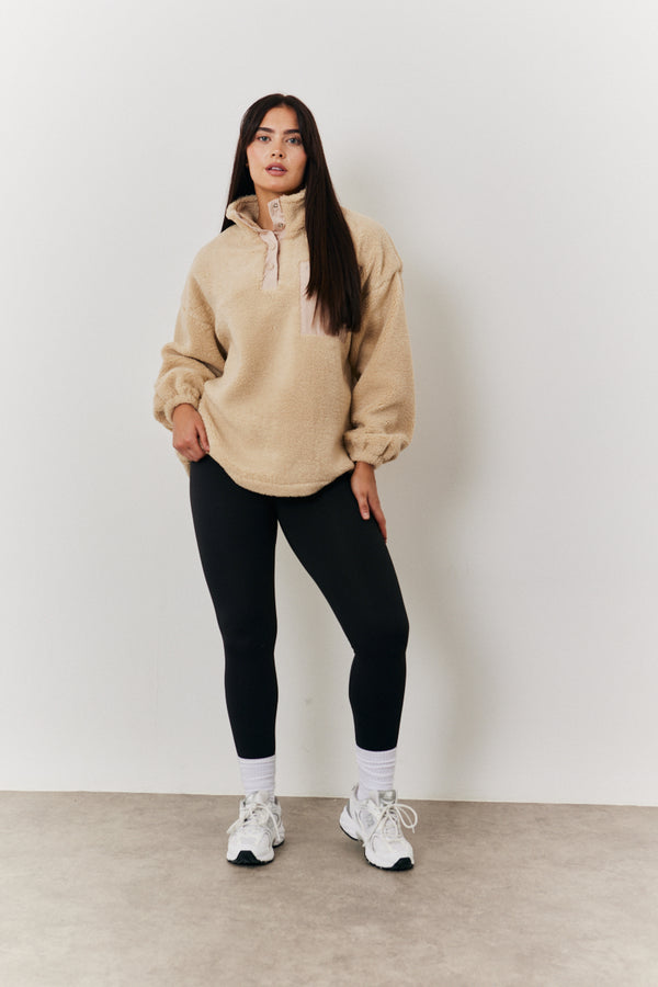 In The Style In The Style Popper Detail Pull Over Borg Jacket Stone