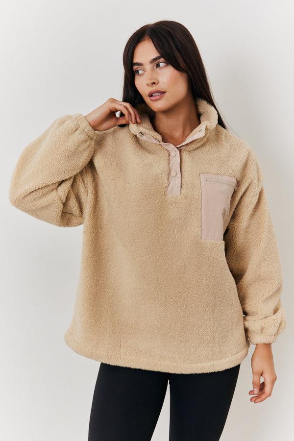in the style In the Style Popper Detail Pull over Borg Jacket Stone
