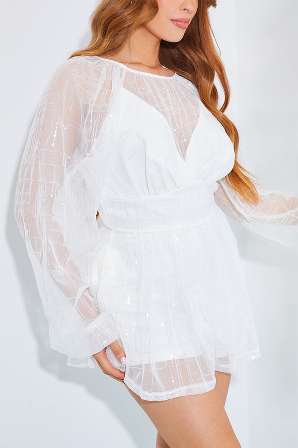 In The Style In The Style Premium Sequin Playsuit White