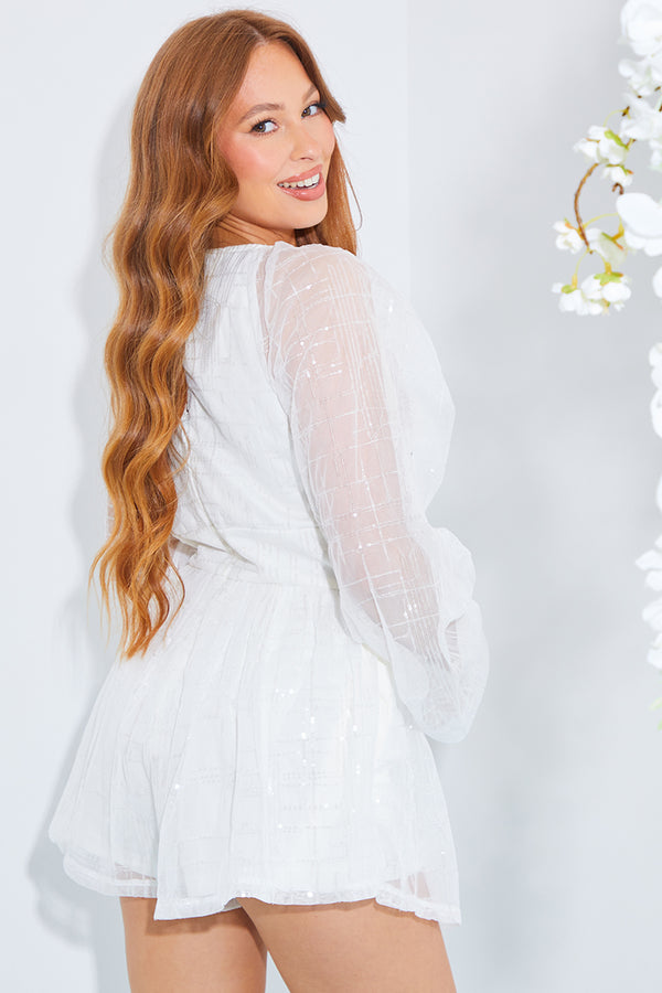 In The Style In The Style Premium Sequin Playsuit White