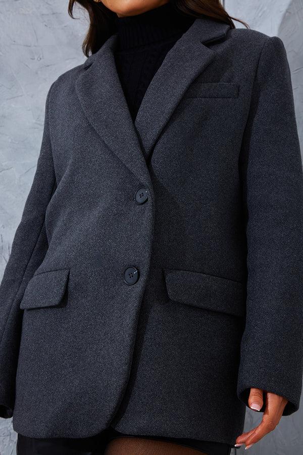 In The Style In The Style Premium Wool Blazer Charcoal