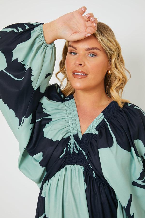 In The Style In The Style Printed Balloon Sleeve N Neck Mini Dress Black