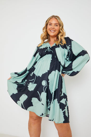 in the style In the Style Printed Balloon Sleeve N Neck Mini Dress Black