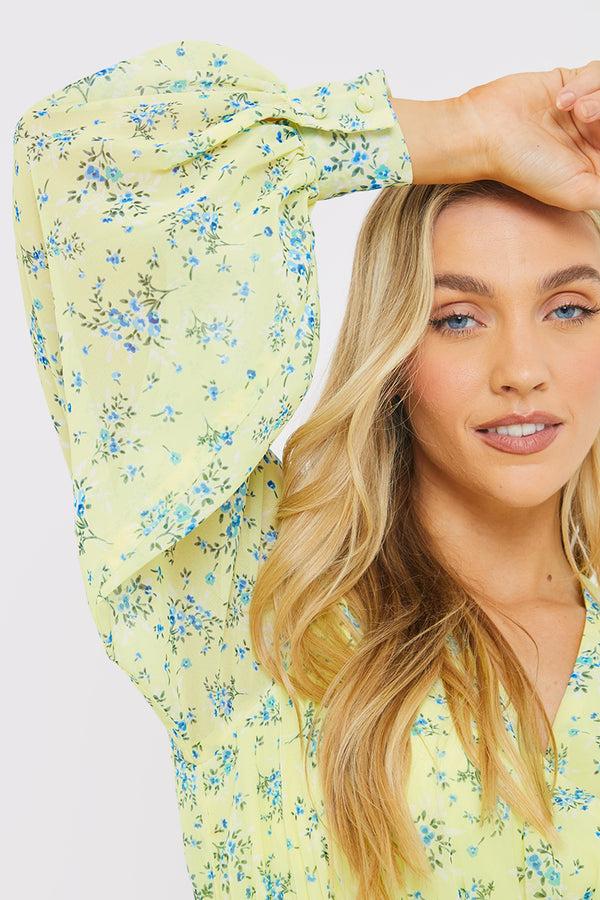 In The Style In The Style Printed Balloon Sleeve Playsuit Yellow