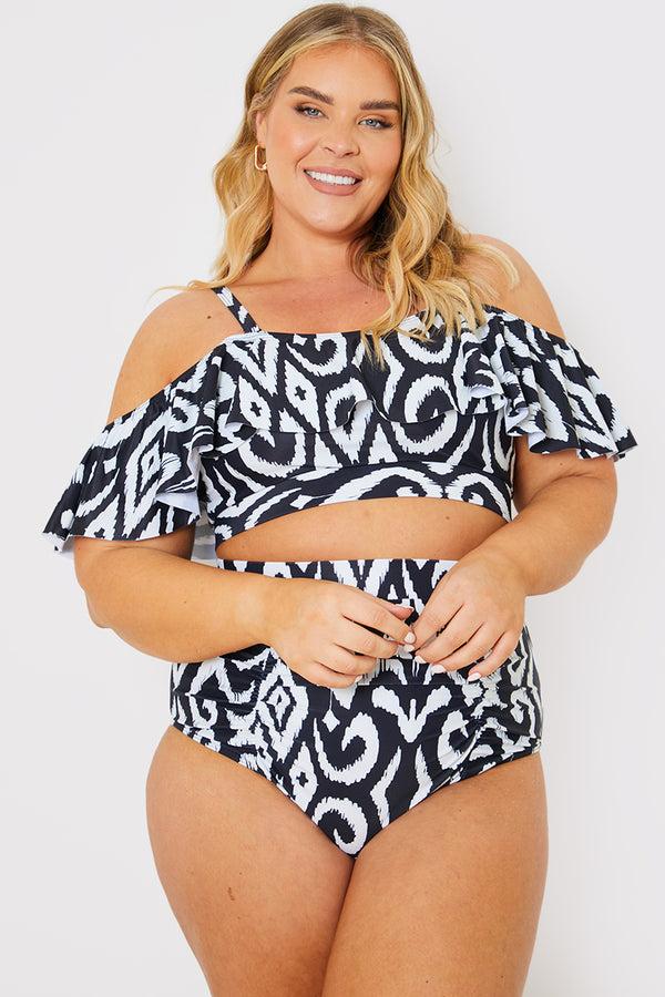 In The Style In The Style Printed Frill Detail Bikini Top Monochrome