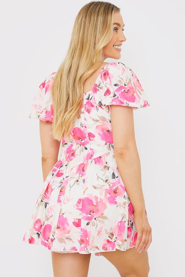 In The Style In The Style Printed Gathered Bust Playsuit Pink