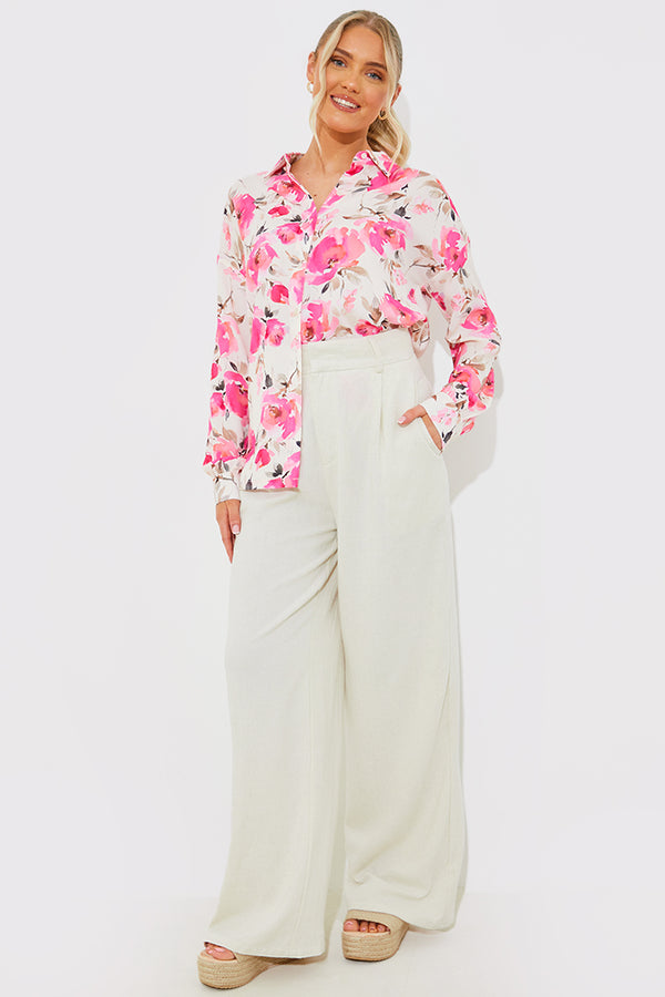 In The Style In The Style Printed Oversized Co-Ord Shirt Pink