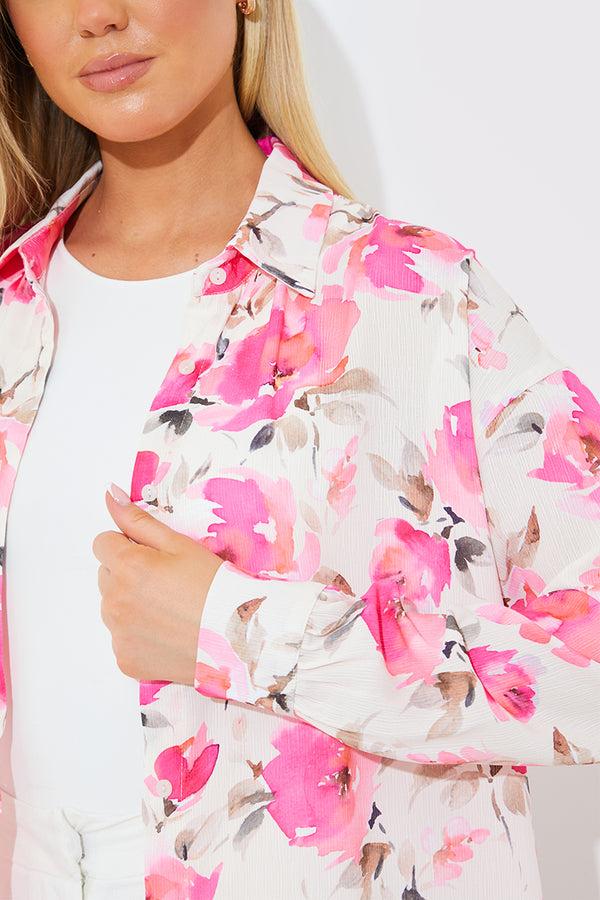 In The Style In The Style Printed Oversized Co-Ord Shirt Pink