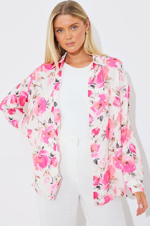 in the style In the Style Printed Oversized Co-Ord Shirt Pink