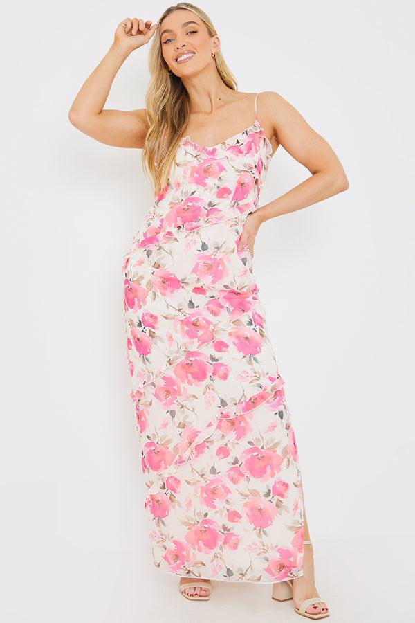 in the style In the Style Printed Ruffle Cami Maxi Dress Pink