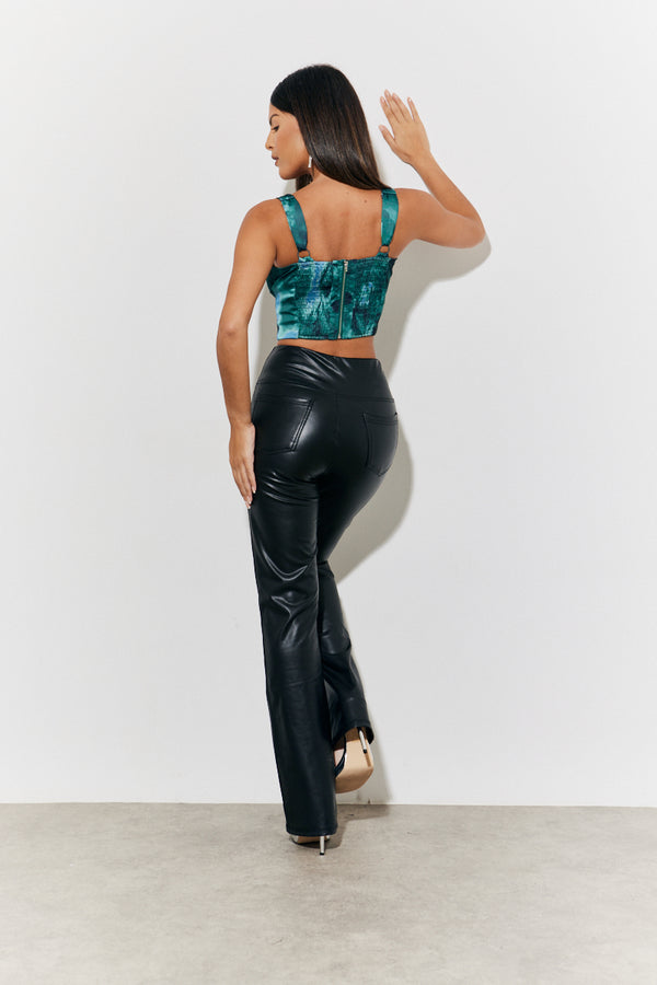 In The Style In The Style Printed Satin Corset Green