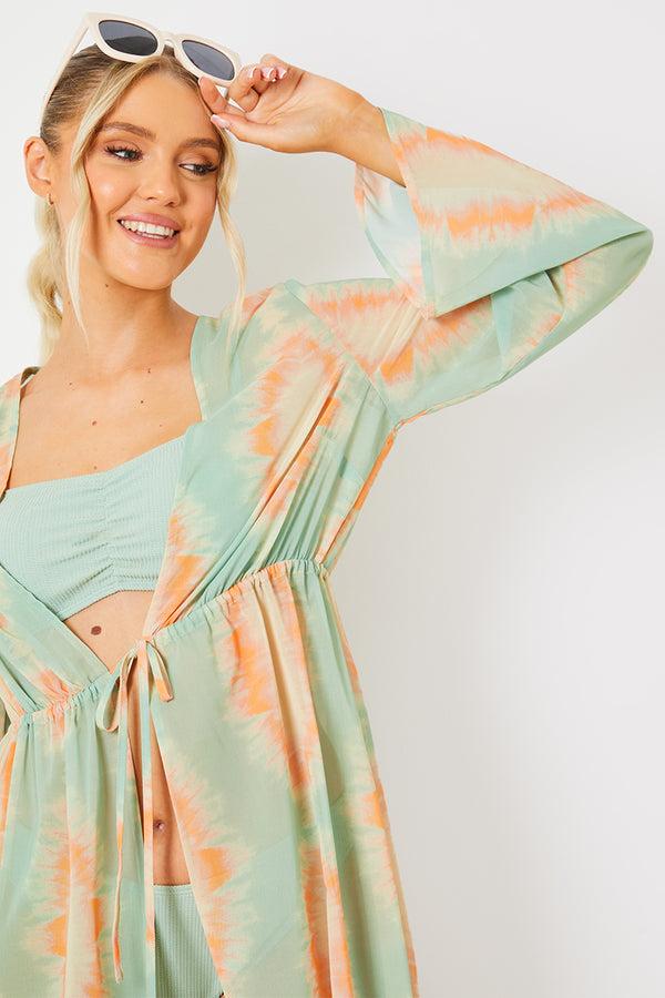 In The Style In The Style Printed Tie Front Midi Kimono Multicoloured