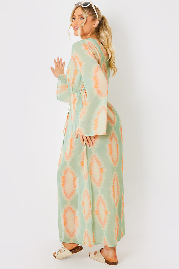 In The Style In The Style Printed Tie Front Midi Kimono Multicoloured