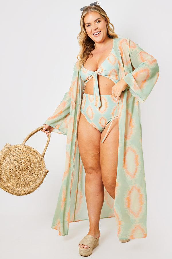 In The Style In The Style Printed Tie Front Midi Kimono Multicoloured