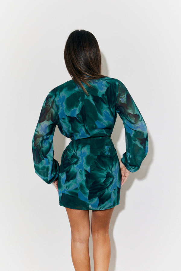 In The Style In The Style Printed Wrap Detail Mini Dress Green