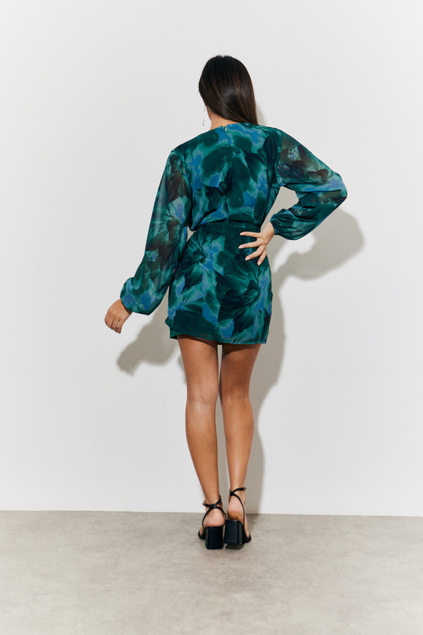 In The Style In The Style Printed Wrap Detail Mini Dress Green