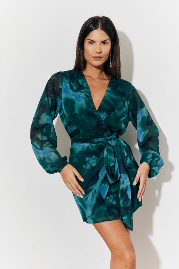 in the style In the Style Printed Wrap Detail Mini Dress Green