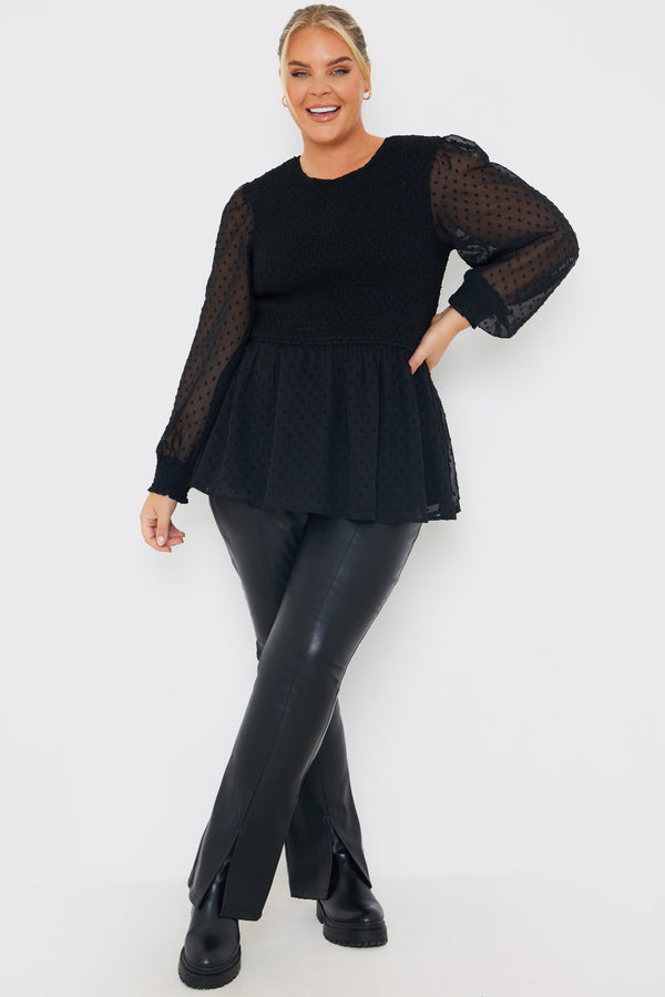 in the style In the Style PU Split Hem Flare Trousers Black