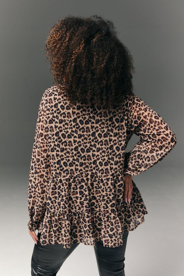 In The Style In The Style Pussybow Tiered Animal Print Blouse Animal Print