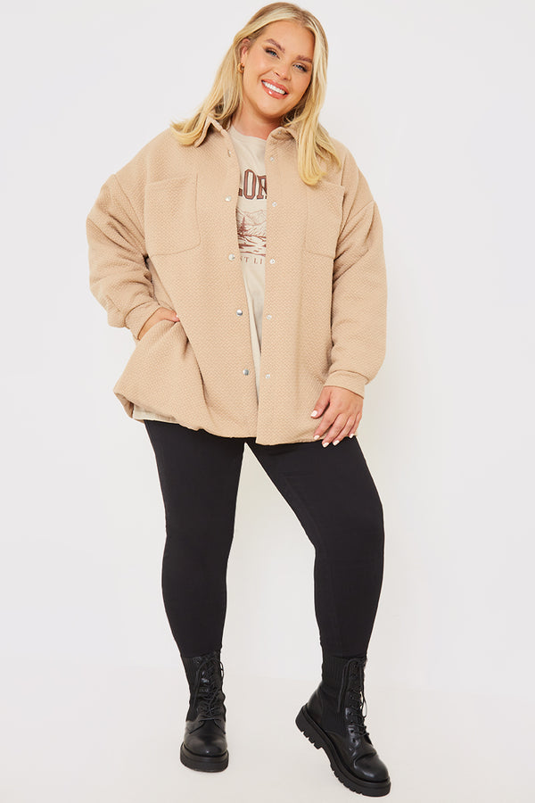 In The Style In The Style Quilted Oversized Shacket Stone