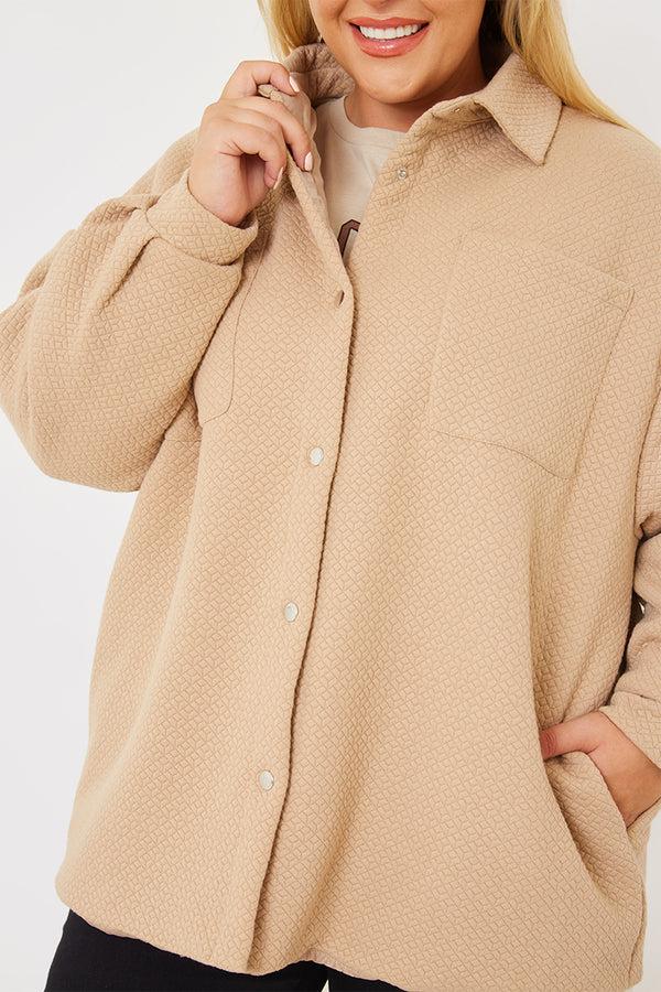 In The Style In The Style Quilted Oversized Shacket Stone