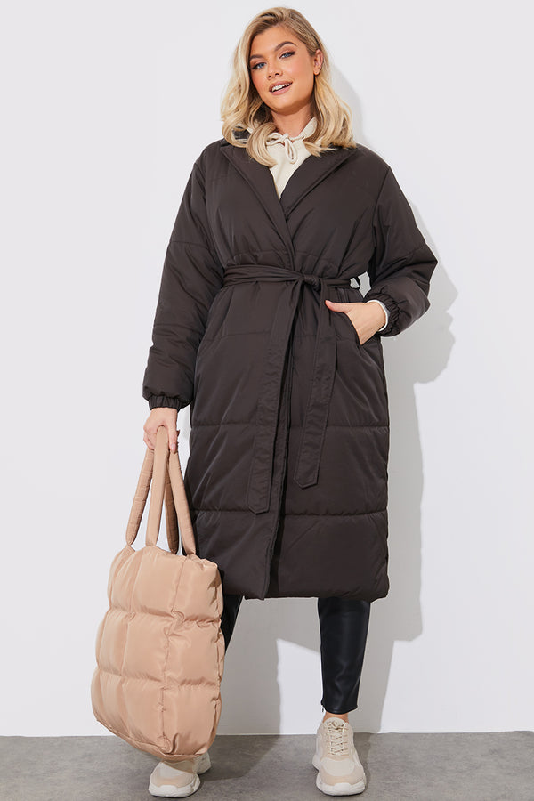 In The Style In The Style Quilted Wrap Puffer Coat Mocha
