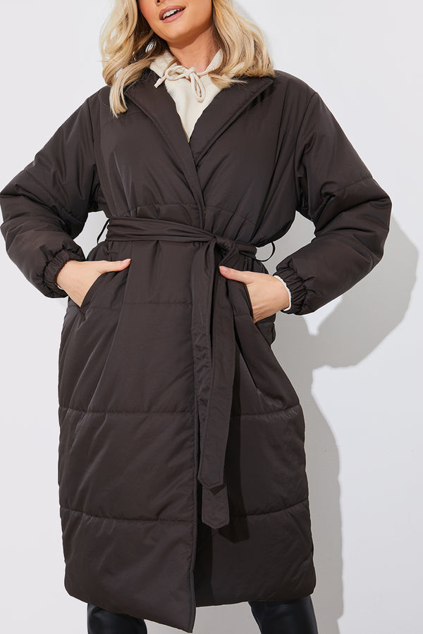 In The Style In The Style Quilted Wrap Puffer Coat Mocha