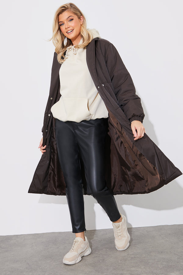 In The Style In The Style Quilted Wrap Puffer Coat Mocha