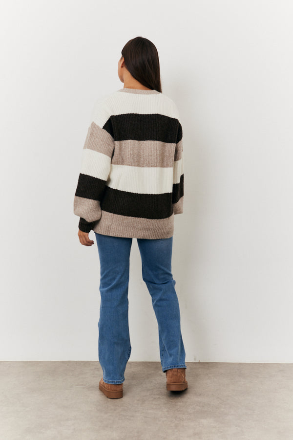 In The Style In The Style Recycled Button Up Knit Stripe Tonal Cardigan Natural