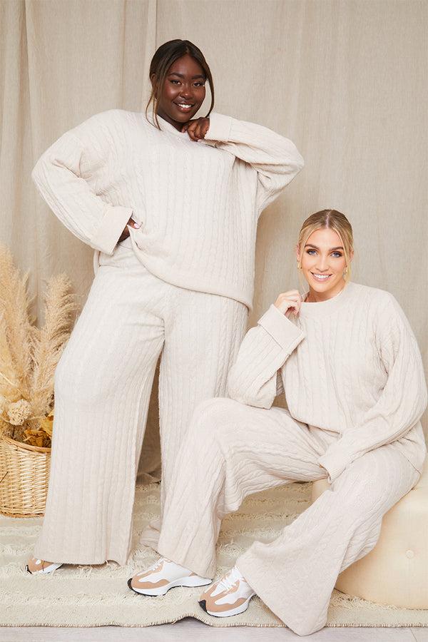 In The Style In The Style Recycled Cable Knit Jumper Co Ord Stone