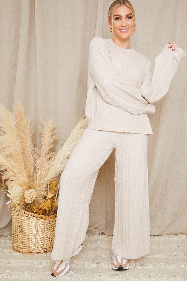 in the style In the Style Recycled Cable Knit Jumper Co Ord Stone