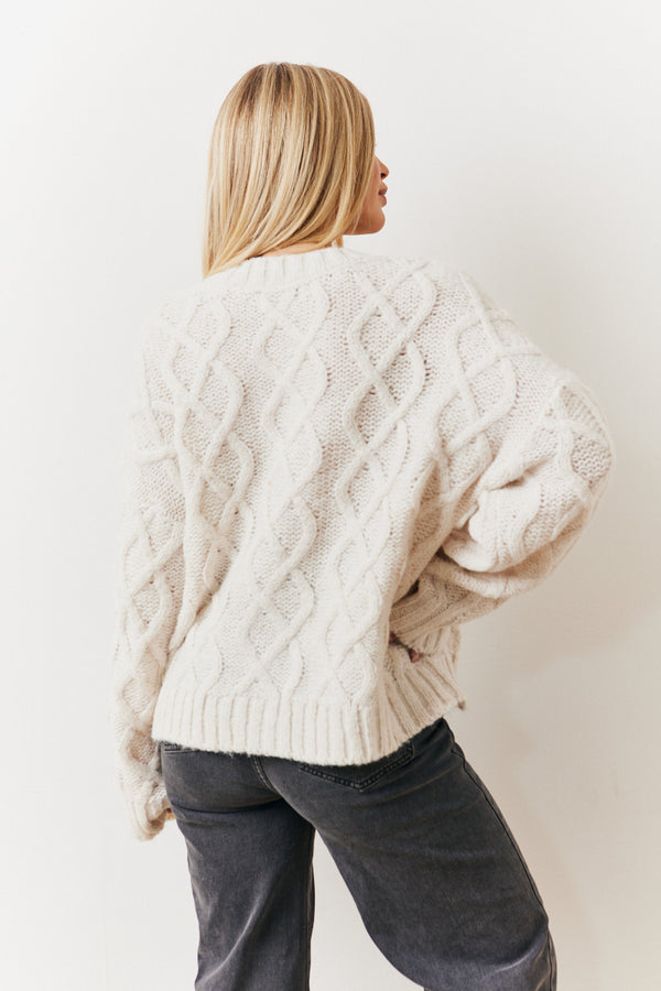 In The Style In The Style Recycled Cable Knitted Button Up Cardigan Oatmeal