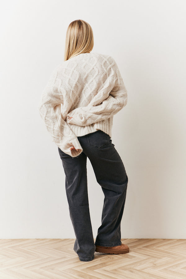 In The Style In The Style Recycled Cable Knitted Button Up Cardigan Oatmeal