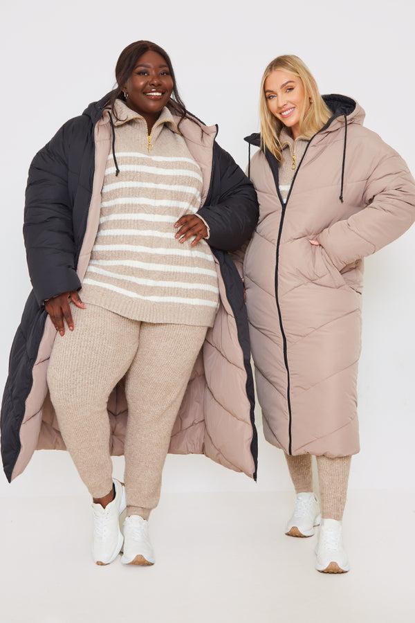 In The Style In The Style Recycled Chevron Reversible Maxi Puffer Black