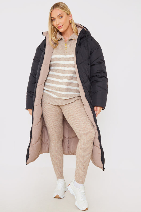 in the style In the Style Recycled Chevron Reversible Maxi Puffer Black